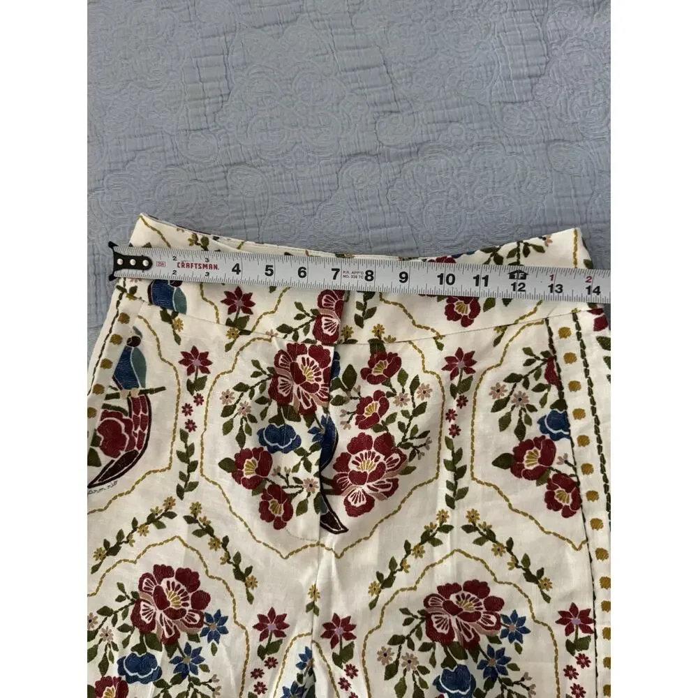 NWT Sezane x Farm Rio Tiago Crop Linen Cream Floral Pants Sz Fr 36 US 4